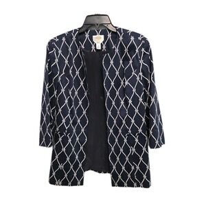 TALBOTS Vintage Navy/White Open Lined Jacket Topper Classic SIZE 14